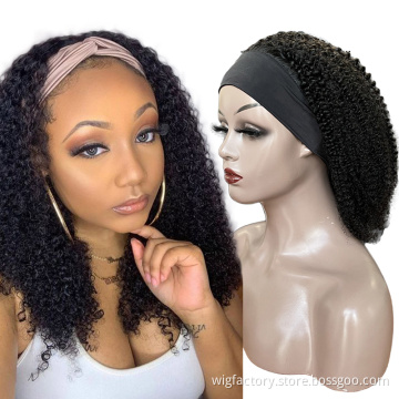 Headbang 10-30Inch human hair wigs in nigeria, cheap 100 human afro curly headband wig, 150% afro kinky human hair wig